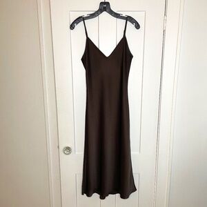 Aritzia Wilfred Only Slip Midi Dress, Rich Mocha Brown, Size Small